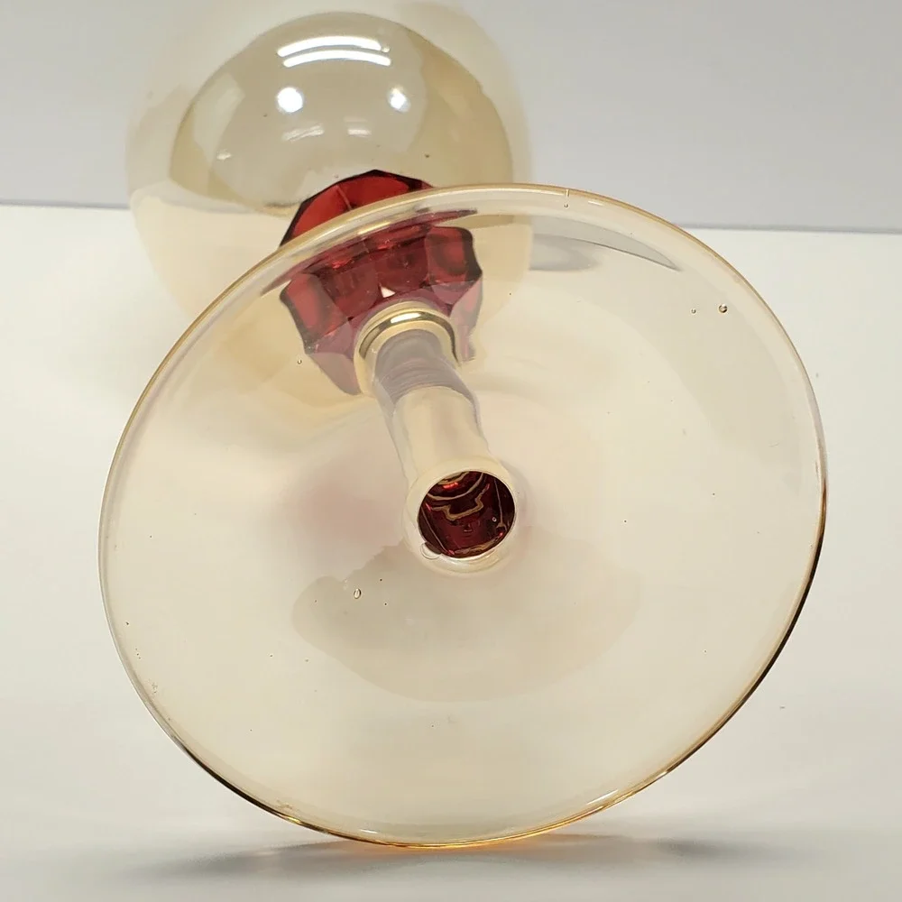 Pier 1 Amber Luster Red Jewel Water Goblet Crystal Stem Elegant